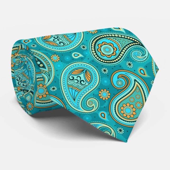 Colourful elegant vintage paisley pattern tie (Rolled)
