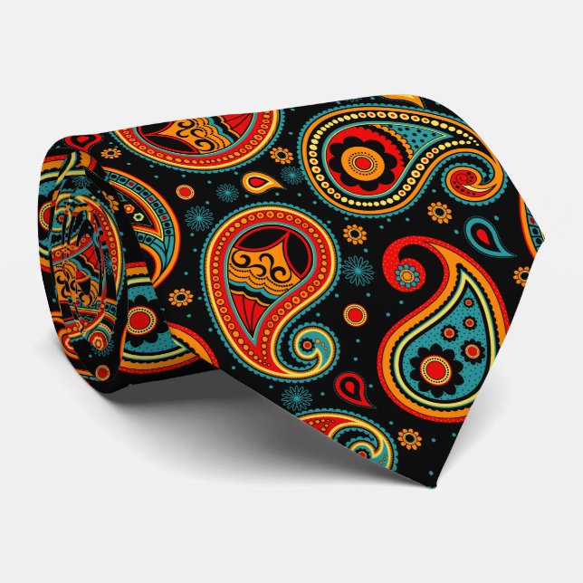Colourful elegant vintage paisley pattern tie (Rolled)