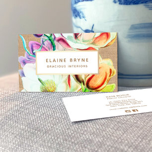 Colourful Elegant Watercolor Magnolia Business Car Business Card