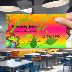 Colourful Elementary School Teacher Business Card