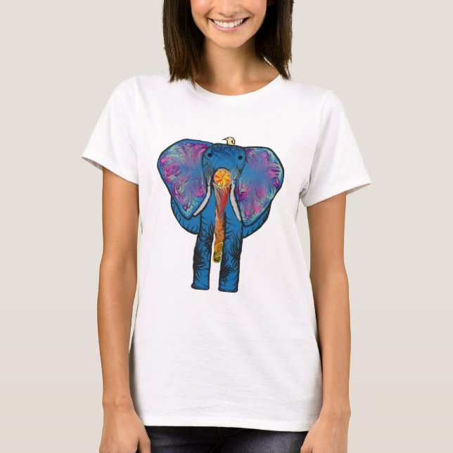 Colourful Elephant and bird friend on t-shirt (Front)