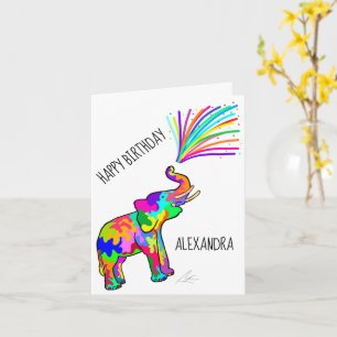 Colourful Elephant Art Happy Birthday Card