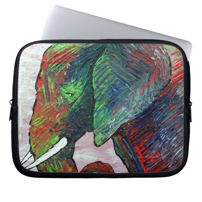 Colourful Elephant Art Laptop Sleeve (Front)