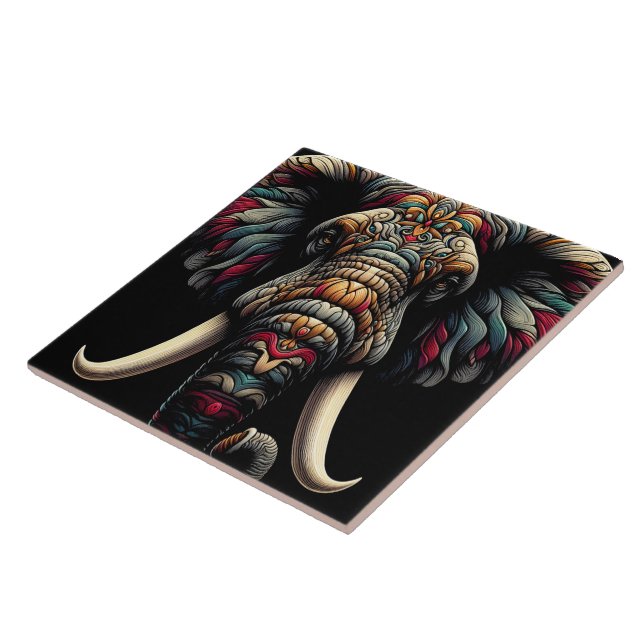Colourful elephant art with detailed patterns tile (Side)