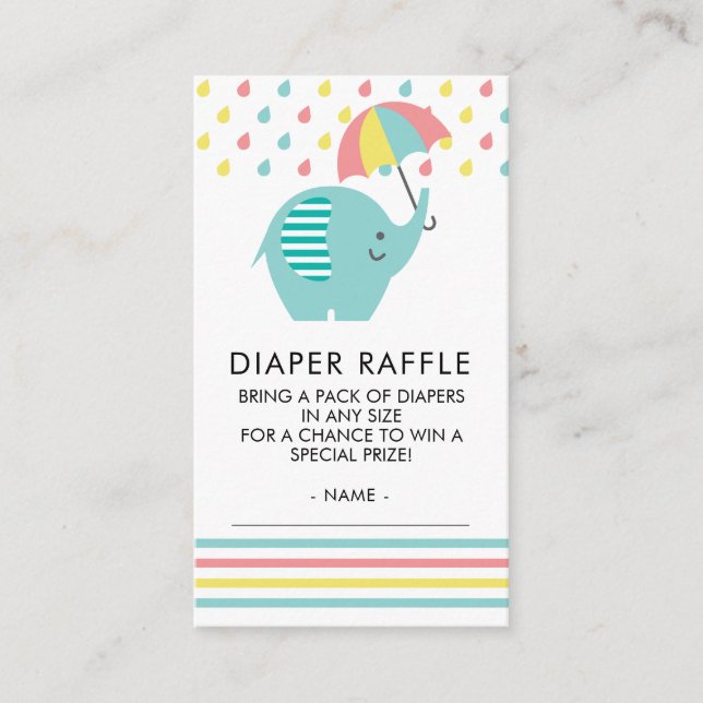 Colourful Elephant Baby Shower Diaper Raffle Ticke Enclosure Card (Front)