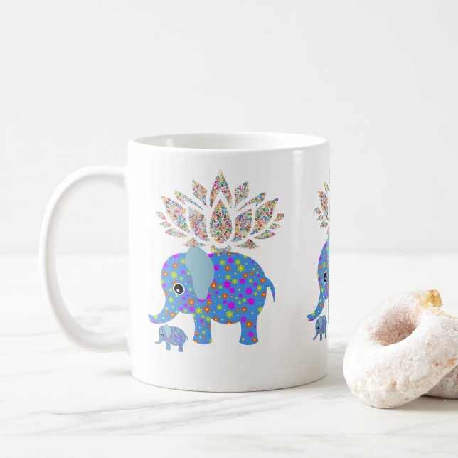 Colourful Elephant Blue Mug (With Donut)