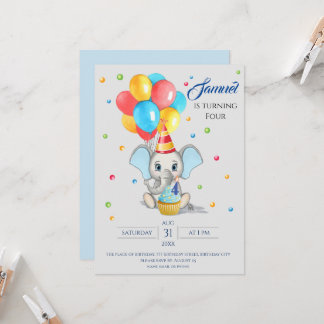 Colourful Elephant Cartoon Kids Birthday Invitatio Invitation