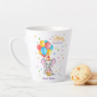 Colourful Elephant Cartoon Kids Birthday Latte Mug