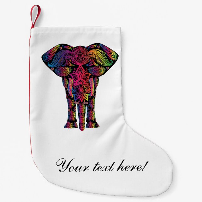 Colourful elephant cartoon small christmas stocking (Front)