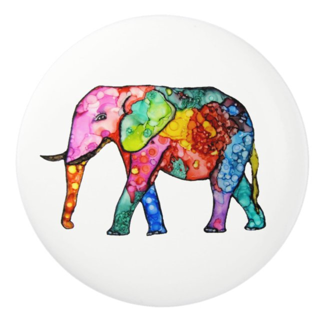 Colourful Elephant Door Knob - Ceramic (Front)