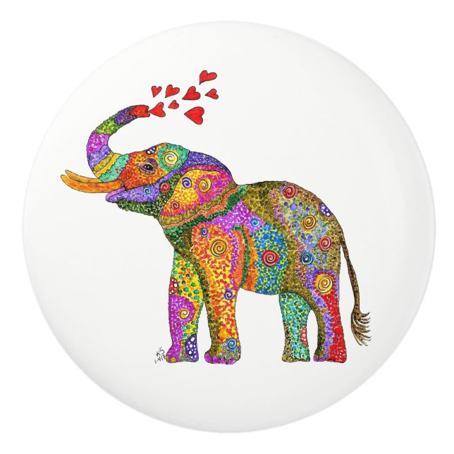 Colourful Elephant Door Knob - Ceramic (Front)