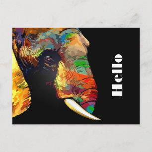 Colourful Elephant Head Portrait Drawing Postcard