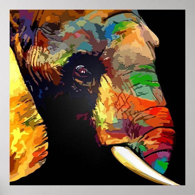 Colourful Elephant Head Portrait Drawing Poster (Front)
