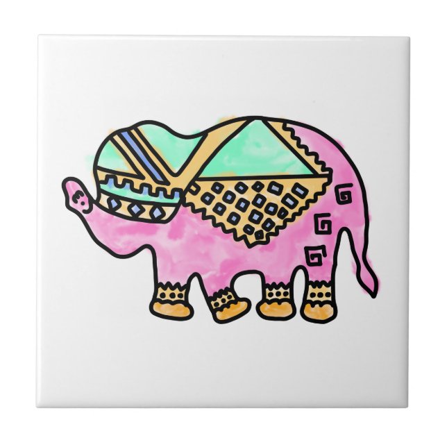 Colourful elephant modern watercolor tile (Front)