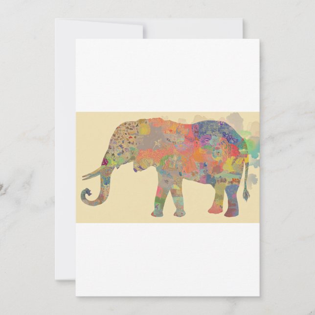 Colourful Elephant Mosaic Art Invitation (Front)