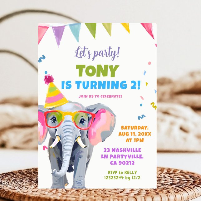 Colourful Elephant Party Kid's Birthday Invitation (Creator Uploaded)