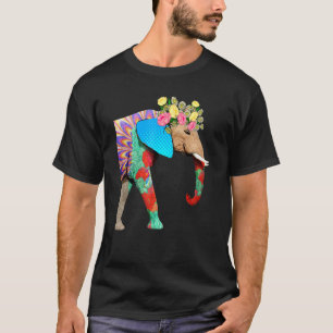 Colourful Elephant Patterns Cute Mosaic Art Animal T-Shirt