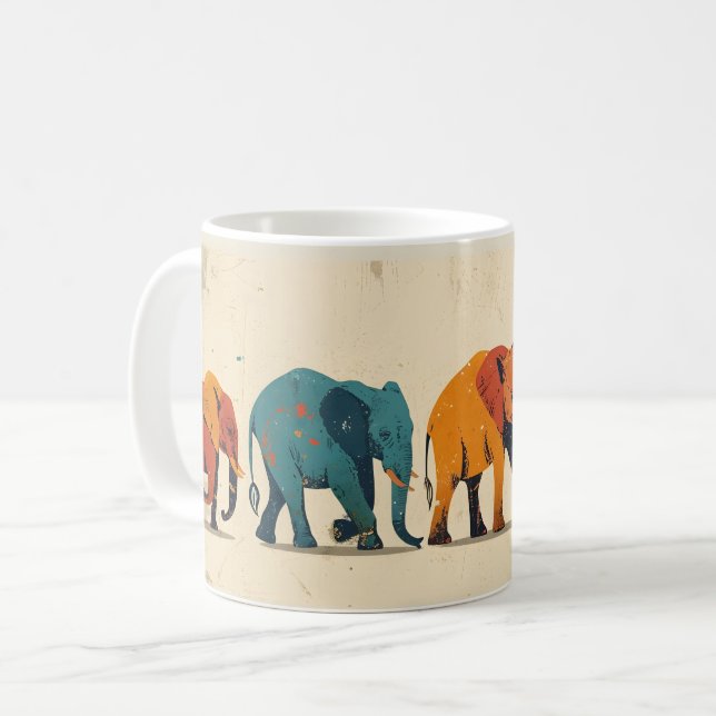 Colourful Elephant Vintage Coffee Mug (Front Left)