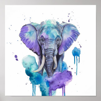 Colourful Elephant Watercolor Artwork Poster