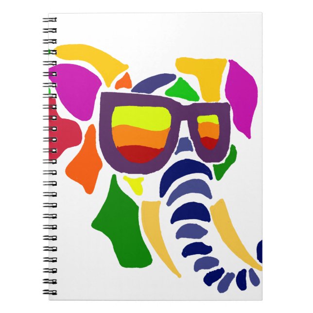 Colourful Elephant Wearing Sunglasses Abstract Notebook (Front)