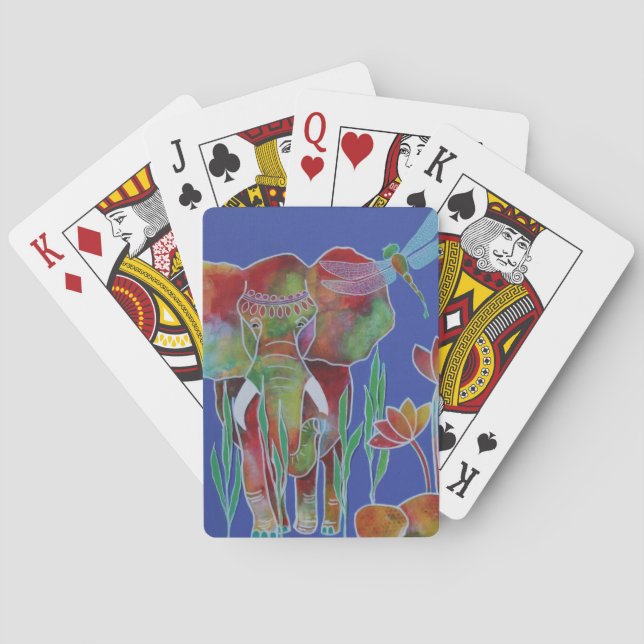 COLOURFUL ELEPHANT WITH DRAGONFLY PLAYING CARDS (Back)