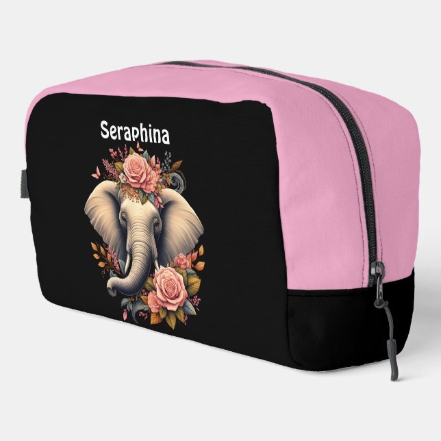 Colourful elephant with floral designs dopp kit (Right Corner)