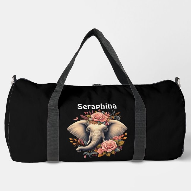 Colourful elephant with floral designs duffle bag (Front)