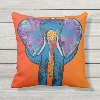 Colourful Elephant with Red/Orange on Pillow