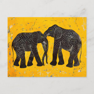 Colourful Elephant with Yellow Background Holiday Postcard