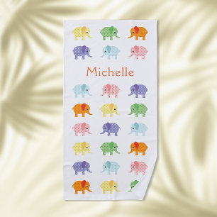 Colourful Elephants Beach Towel for Kids with Name