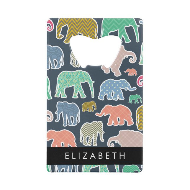 Colourful Elephants, Elephant Pattern, Your Name (Front)