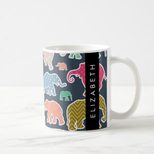 Colourful Elephants, Elephant Pattern, Your Name Coffee Mug