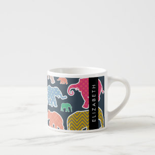 Colourful Elephants, Elephant Pattern, Your Name Espresso Cup