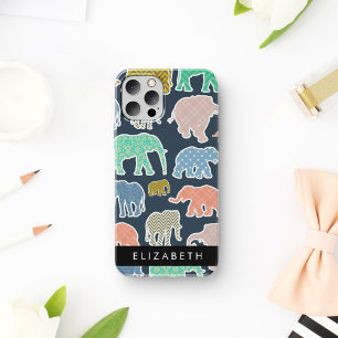 Colourful Elephants, Elephant Pattern, Your Name iPhone 16 Case