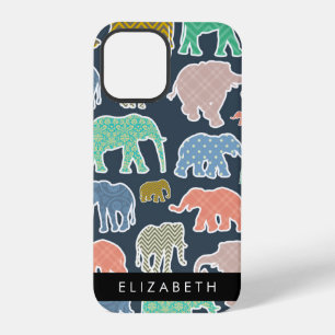 Colourful Elephants, Elephant Pattern, Your Name iPhone 12 Pro Case