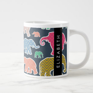 Colourful Elephants, Elephant Pattern, Your Name Large Coffee Mug