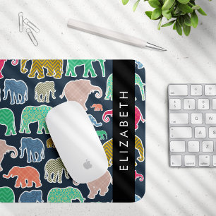 Colourful Elephants, Elephant Pattern, Your Name Mouse Mat