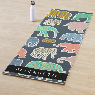Colourful Elephants, Elephant Pattern, Your Name Yoga Mat