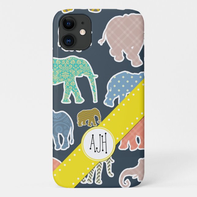 Colourful Elephants, Pattern Of Elephants, Monogra Case-Mate iPhone Case (Back)