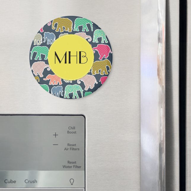 Colourful Elephants, Pattern Of Elephants, Monogra Magnet (In Situ (Fridge))