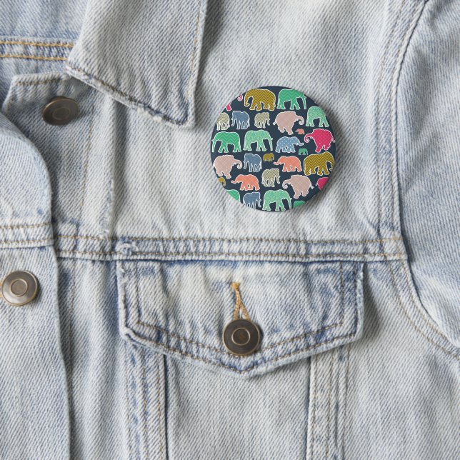 Colourful Elephants, Pattern Of Elephants, Zigzag 6 Cm Round Badge (In Situ)