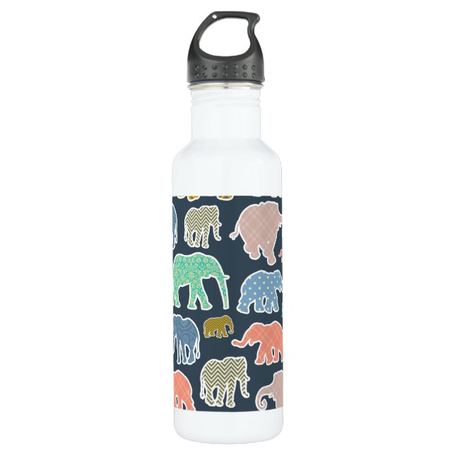 Colourful Elephants, Pattern Of Elephants, Zigzag 710 Ml Water Bottle (Front)