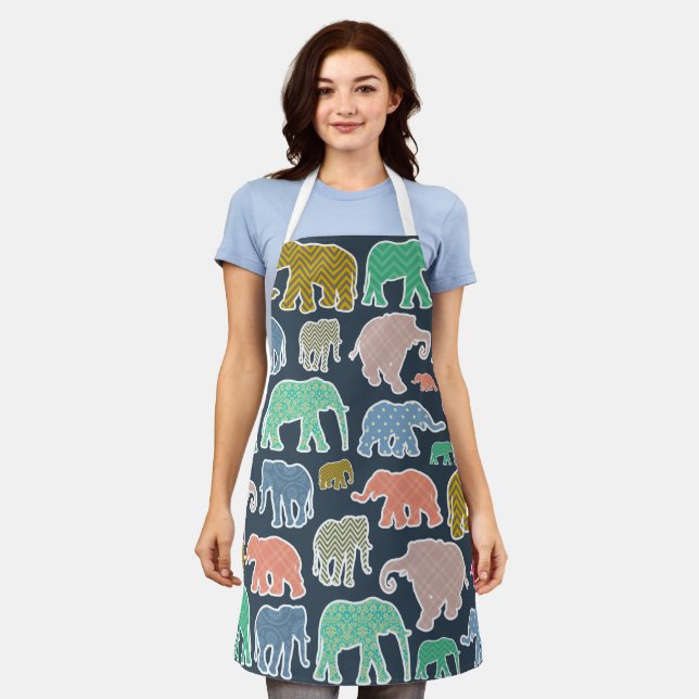 Colourful Elephants, Pattern Of Elephants, Zigzag Apron (Worn)