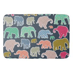 Colourful Elephants, Pattern Of Elephants, Zigzag Bath Mat