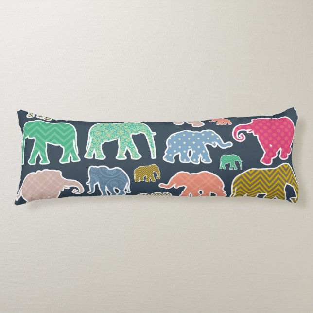 Colourful Elephants, Pattern Of Elephants, Zigzag Body Cushion (Front)