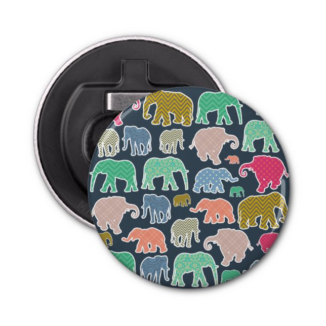Colourful Elephants, Pattern Of Elephants, Zigzag Bottle Opener (Front)