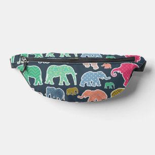 Colourful Elephants, Pattern Of Elephants, Zigzag Bum Bags
