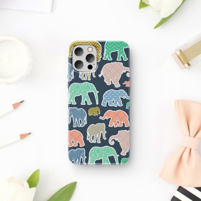 Colourful Elephants, Pattern Of Elephants, Zigzag Case-Mate iPhone Case (Creator Uploaded)