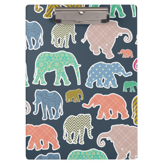 Colourful Elephants, Pattern Of Elephants, Zigzag Clipboard (Front)