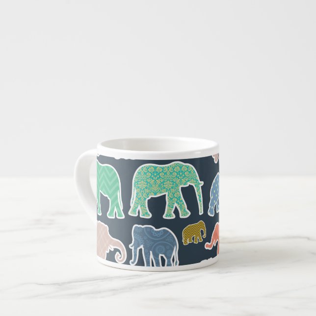 Colourful Elephants, Pattern Of Elephants, Zigzag Espresso Cup (Front Left)